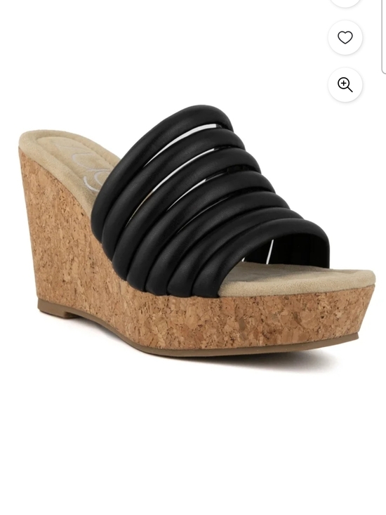Sugar Shoes - Black Cork Wedge Slide Sandal - Women's